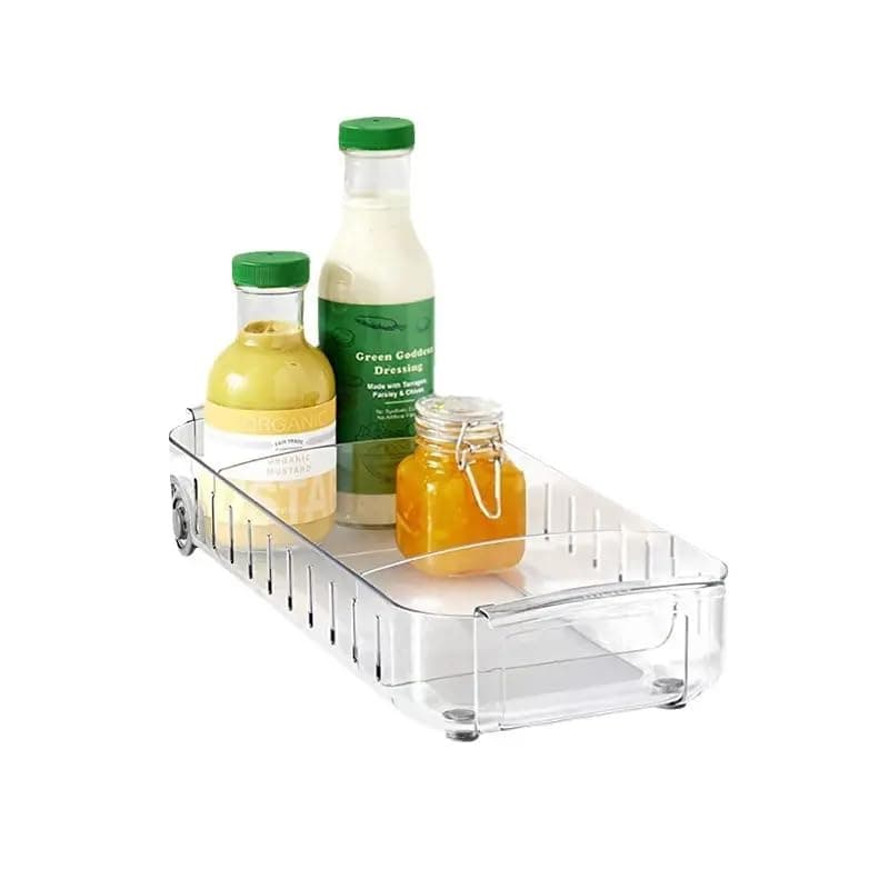 PROSFIA RollOut Refrigerator Drawer Organizer and Storage Clear Design with Dividers1 Pack Fridge Organizer on Wheels Upgrade Thick Plastic Pantry Storage Bins Kitchen Organization
