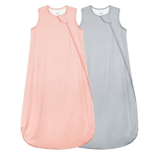 Supersoft Rayon Made from Bamboo Sleep Sack 6-12 Months 0.5 Tog Lightweight Toddler Sleep Sack Baby Wearable Blanket with 2-Way Zipper Summer Unisex Sleeping Bag for Babies (2 Pack) Pink & Gray