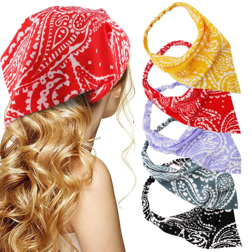 TOBATOBA 5 Pcs Paisley Elastic Boho Headbands Thin Hair Scarves Kerchiefs Bandanas and Head Wraps for Women