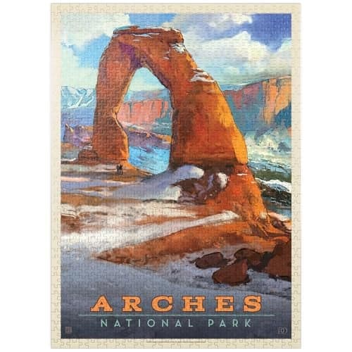 MyPuzzle Arches National Park Snowy Delicate Arch Vintage Poster Premium 1000 Piece Jigsaw Puzzle for Adults