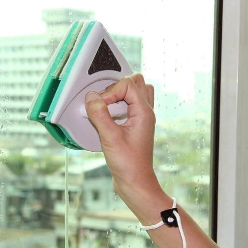 WEPTIX® Magnetic Window Cleaner Double-Side Glazed Two Sided Glass Cleaner Wiper with 2 Extra Cleaning Cotton Pads | Two-Sided Window Squeegee Washing Tool for Cleaning- (1)