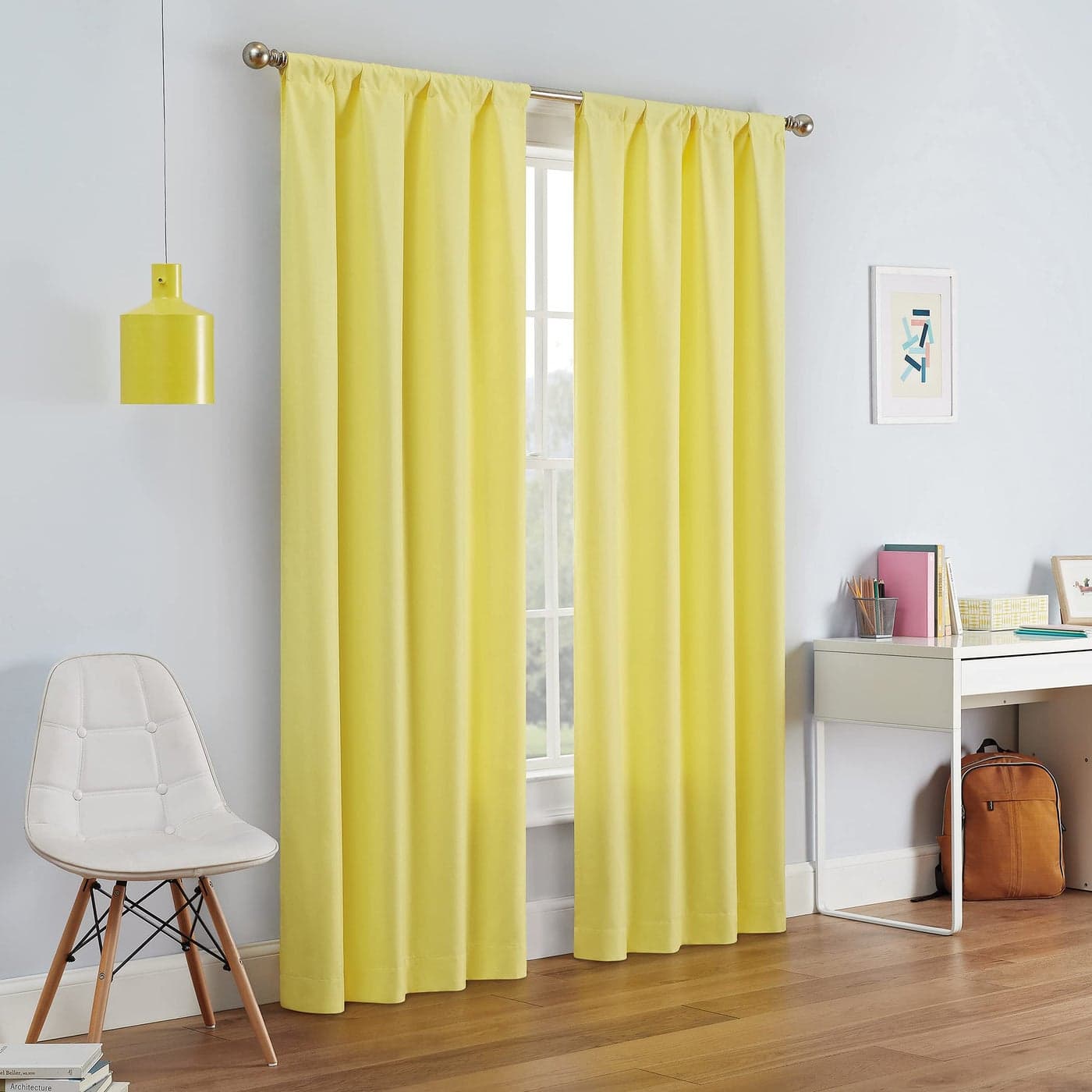 ECLIPSE Kendall Modern Blackout Thermal Rod Pocket Window Curtain for Bedroom or Living Room 1 Panel 42 X 63 Lemon
