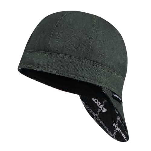 ARCCAPTAIN Reversible Welding Cap, 8 Panel Protective Welders Cap, 10 oz Fireproof Cotton Comforts for Safety and Protection While Welding to Men Women, Army Green, 7 1/4