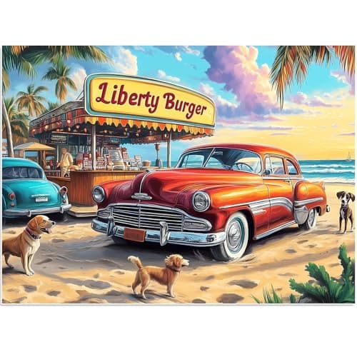 500 Piece Puzzle for Adults Beach Store Puzzle Recycled Cardboard Car Dog Jigsaw Puzzles 500 Pieces Challenging Puzzles Game Home Decor Birthday Party Gift Toy for Seniors 205 15 inch