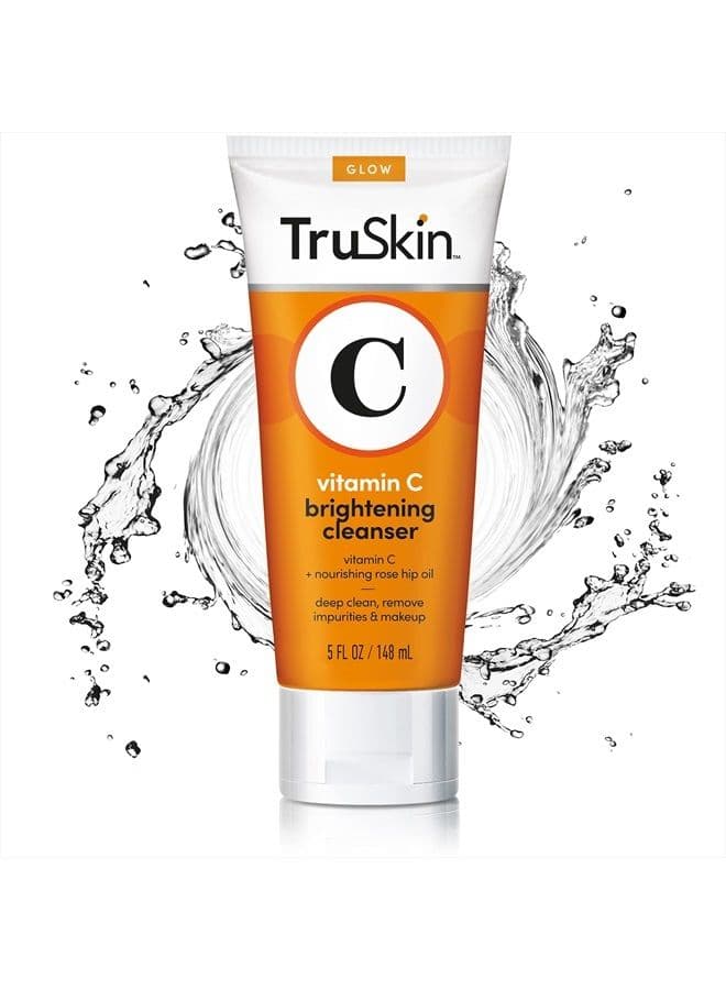 TruSkin Vitamin C Facial Cleanser, Brightening Anti-Aging Face Wash Blend includes Vitamin E, Tea Tree Oil, Rosehip Oil & Aloe Vera, for Daily Use to Fight UV Damage to Skin & Fight Acne, 5 fl oz