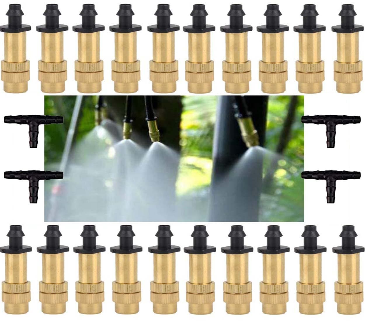 DIY Crafts 10x, Mist Brass Nozzle+T, Mist Brass T/Tee For Adjustable Brass Misting Watering Irrigation Nozzle Brass Spray Sprinkler Heads Garden Greenhouse Irrigation Spraye(10x, Mist Brass Nozzle+T)