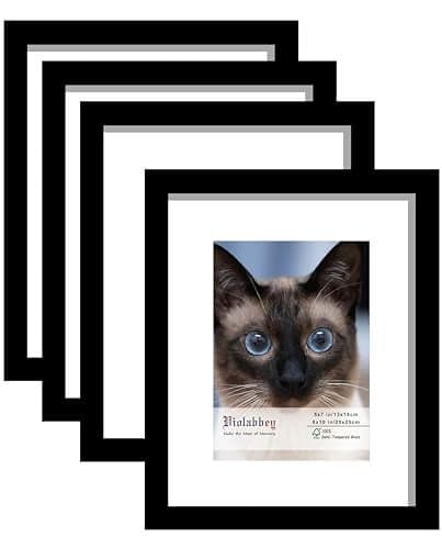 VIOLABBEY 8x10 Picture Frames Black Set of 4, Fits 5x7 Pictures with Mat or 8x10 Photos without Mat, Photo Frame with Real Glass, Vertical or Horizontal for Wall and Tabletop Display