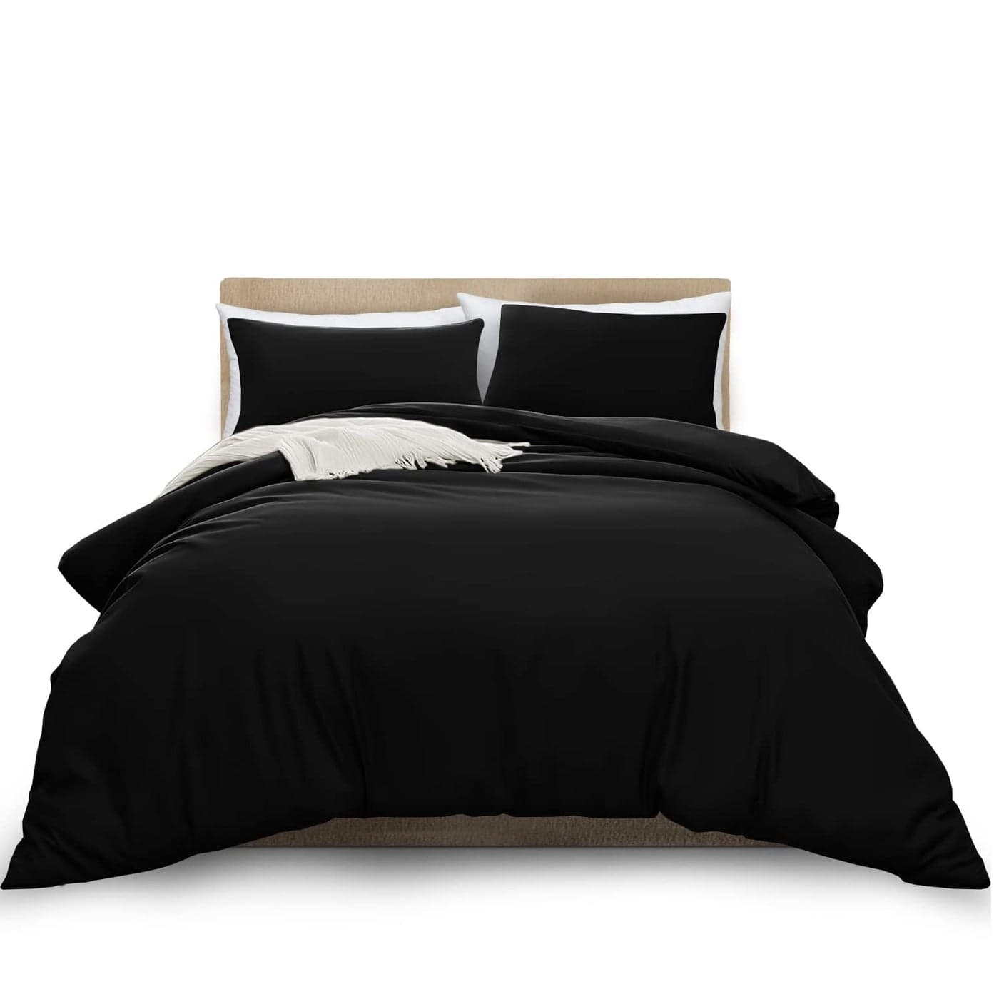MOONLIGHT20015 Double Duvet Cover Black Solid Soft Double Bedding Duvet Cover Set with 2 Matching Pillowcases