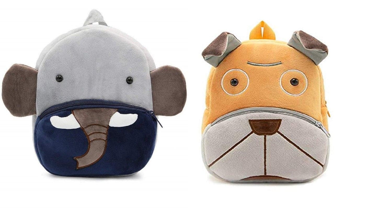 blue tree Kids School Bag Combo Soft Plush Backpack Cartoon Bags Mini Travel Bag for Children Girls Boys (Monkey & Sherpi Dog)