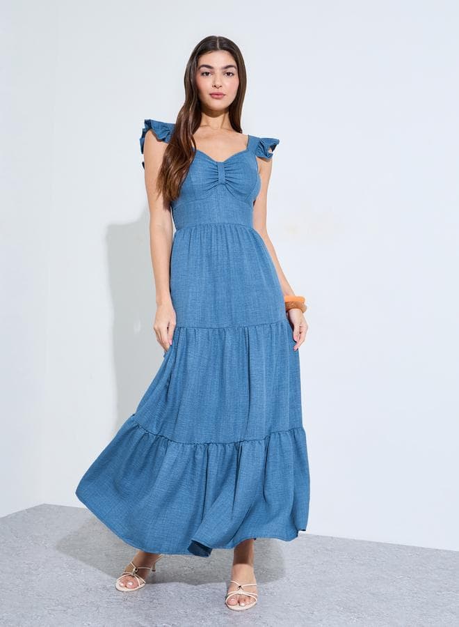 Blue Sleeveless Tiered Maxi Dress