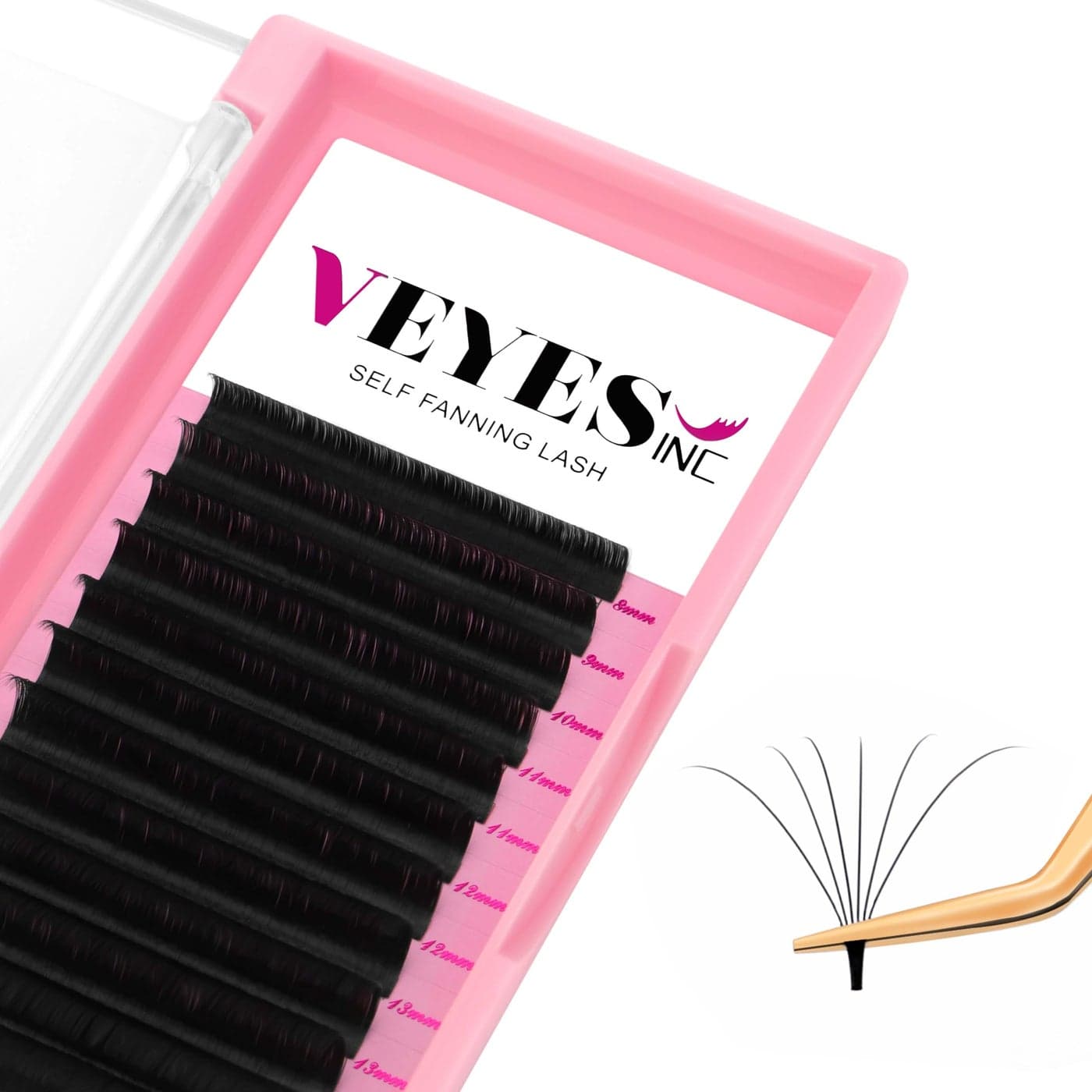 VEYES INC Easy Fan Volume Lash Extensions 03 05 07 JBLCCCDDD Curl 825mm Mixed Single Length Tray Matte Black Self Fanning Eyelashes Professional Supplies for Lash Techs 005 D 13mm