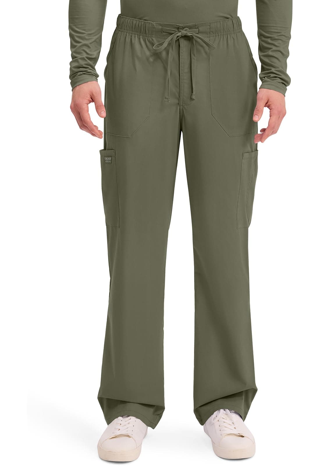 Cherokee Scrubs for Men Tapered Leg Cargo Scrub Pants with Zip Fly, 5 Pockets Elastic Waist 2-Way Stretch & Easy Care - WW190, L Short, Olive