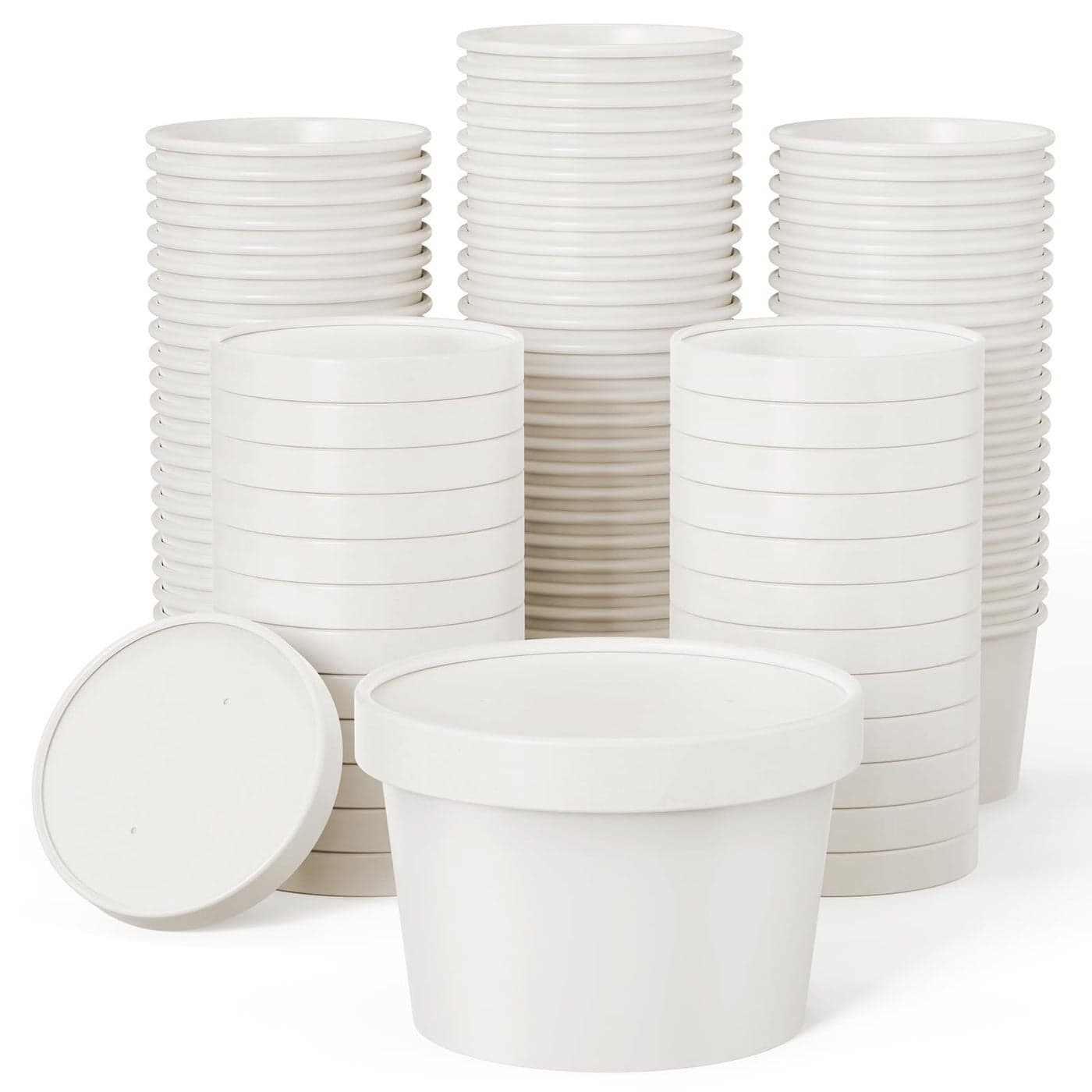 JOLLY PARTY 50pack 8oz Paper Soup Containers with Lids Disposable Kraft Paper Food Cups Ice Cream Cups Food Storage with Vented Lids Microwavable and Freezer Safe White