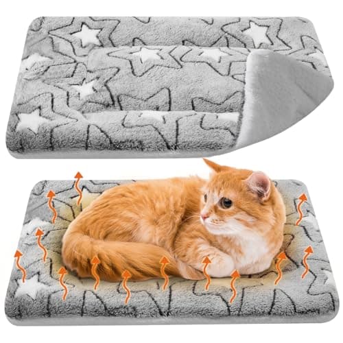 VitalCozy 2 Pack Self Warming Cat Mat Self Heating Pad Bed Reversible Machine Washable Reflects Body Heat Warm Thermal Pet Pad Crate Blanket for Feral and Indoor CatDouble Star21 X 14