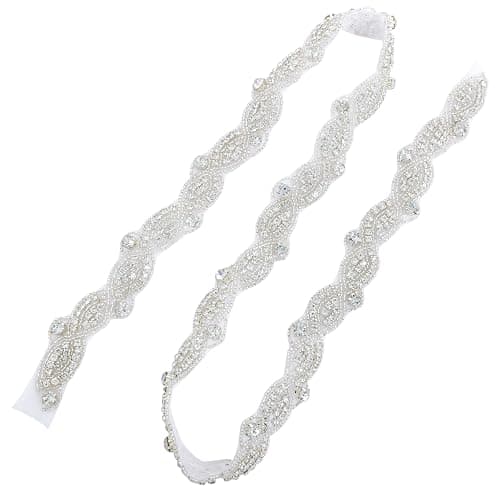 ShiDianYi Rhinestone Applique Silver Bridal Sash Wedding Dress Belt Sash Rhinestone Belt Wedding Sash
