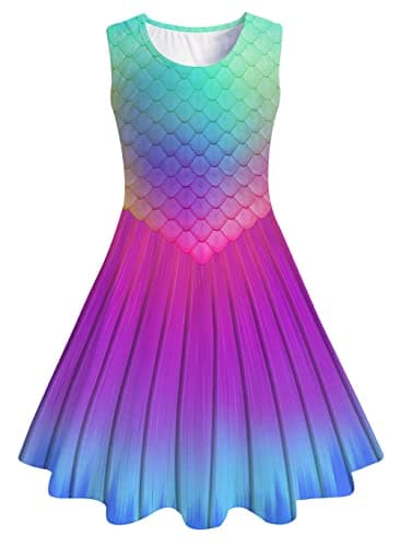 Funnycokid Mermaid Dress Toddler Girls Kids Summer Sleeveless Sundress 4t 5t Twirly Clothes Birthday Party Outfit Children 4-5 Years