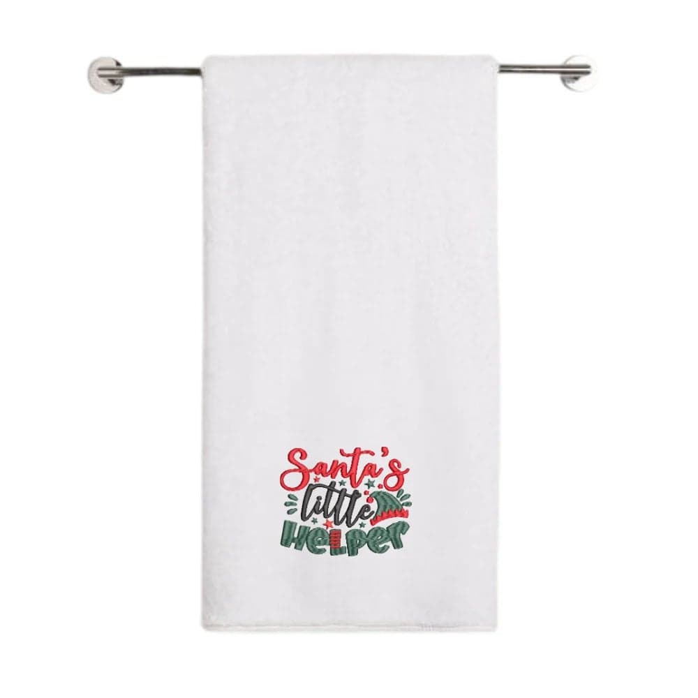 Iris Christmas Embroidered 70 x 140 Cm White Bath Towel - "Santas Little Helper" Design 100% Cotton - Premium Holiday Collection