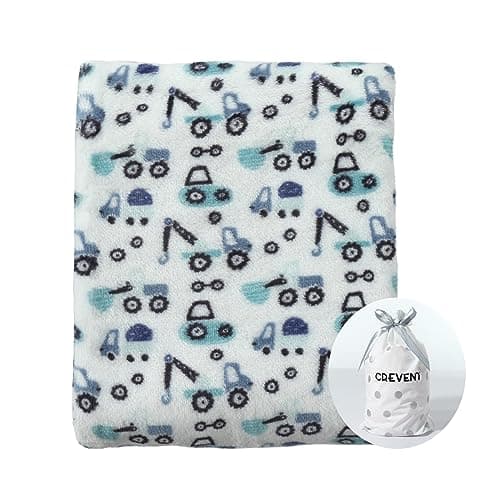 CREVENT 30"X40" Cute Lightweight Silky Cozy Warm Baby Blanket for Boys Infant Toddler Newborn Unisex Crib Cot Stroller, for All Season - Blue Truck
