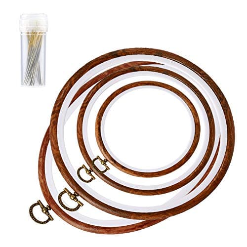 4 Pack Embroidery Hoop Ring, Imitated Wood Display Frame Circle and Oval Embroidery Kits with 30 Pieces Large Eye Embroidery Needles, Quilting Hoop and Cross Stitch Supplies for Sewing and Wall Hang