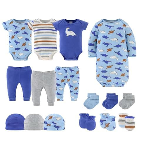 The Peanutshell Baby Layette Gift Set for Boys 16 Piece New Born Boy Gift Set Baby Clothes Newborn Essentials Must Haves Newborn Clothes 03 Months Blue Dino