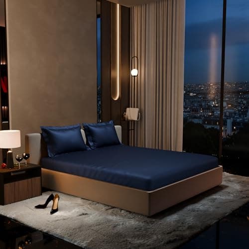 Stoa Paris 300TC UltraSatin King Bedsheet Set, 10” Drop Fitted Bedsheet with 2 Pillow Covers, Hypoallergenic, Wrinkle Free, Aesthetic Bedding, Home Decor, Gift, Date Night - Mystique Blue