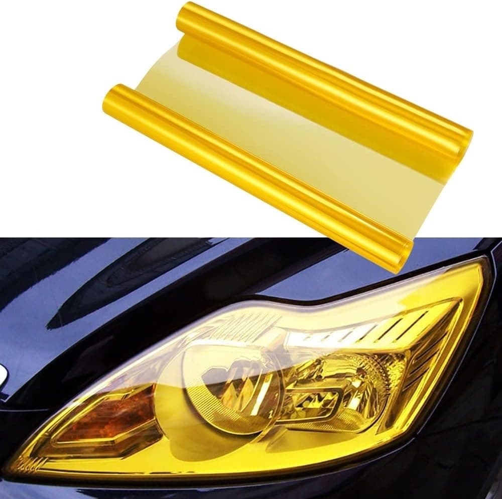 HAPPYMATES Self Adhesive Auto Car Tint Headlight Taillight Fog Light Vinyl Smoke Film Sheet Sticker Cover (12 X 24 Inch, Yellow)