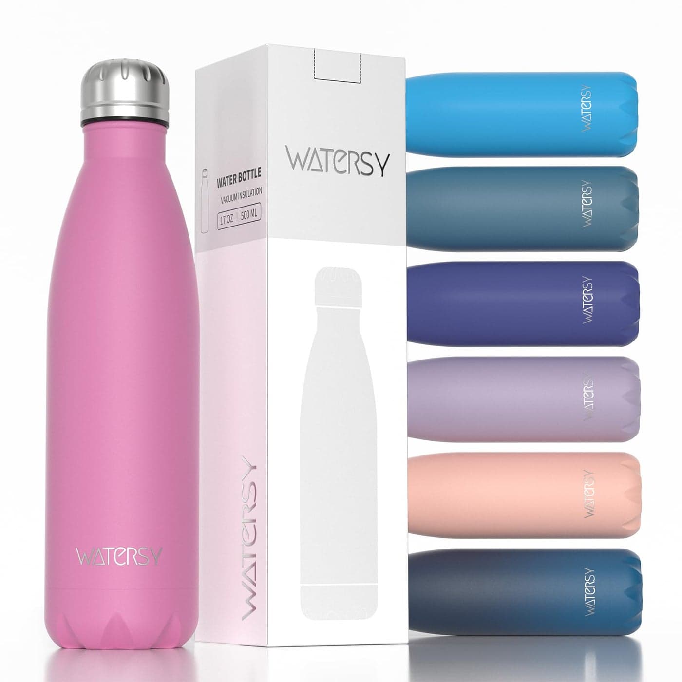 WATERSY Stainless Steel water bottles17oz500ml Insulated Water BottlesGloss Pink metal water bottle Keeps Drink Cold and HotBPA Free kids water bottles for SchoolGymTravelSports