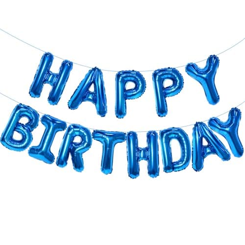 Blue Happy Birthday Balloon Banner 16 Inch Foil Mylar Happy Birthday Balloons Letters Reusable Happy Birthday Sign Blue Birthday Decorations for Women Men Boys and Girls