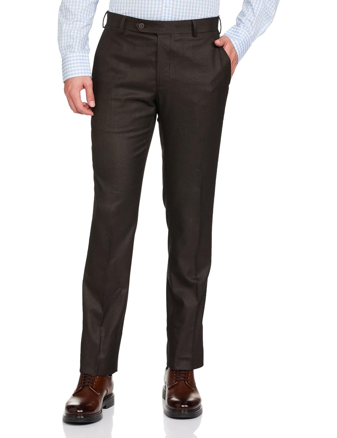 Raymond Men's Slim Fit Flat Front Solid Pattern Dark Brown Formal Trouser