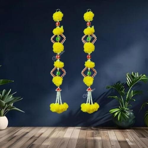 Gift Jaipur WH-15 Red chudi Yellow merigold latkan Wall Hanging for Door Entrance (2 pc) Home Decoration | Pooja Decor | Diwali Decor | Entrance Door Decoration