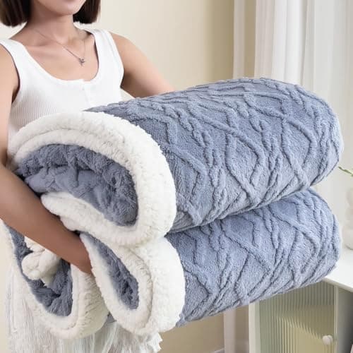 Sherpa Blanket for Bed - Fleece Soft Cozy Fuzzy Blankets Thick Warm for Winter and All Seasons(Light Gray,Full(80"x90"))