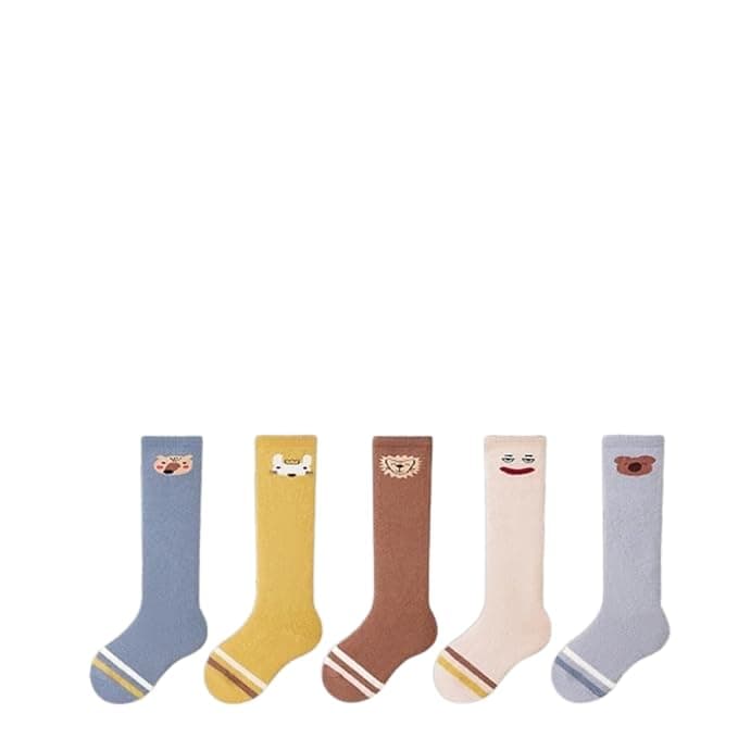 GUCHIGU Baby Knee High Socks for Toddlers – 5 Pairs Cotton Knit Anti-Mosquito Socks, Unisex Breathable and Soft for Boys and Girls - BS2240A(Multicolor, 6-24 Months)