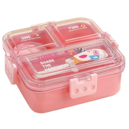 ATTRO Tasty Bite 3 Compartment Lunch Box with Small Container & Spoon BPA Free Food Grade Leak-Proof Microwave Safe Ideal for Kids-1020ml+70ml Peach, Plastic