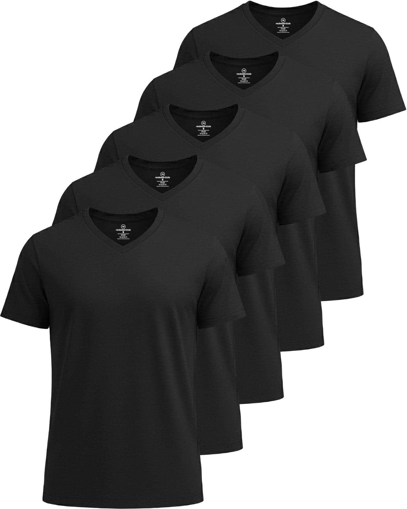 Real Essentials 5 Pack: Men’s V-Neck Dry-Fit Moisture Wicking Active Athletic Tech Performance T-Shirt Set 6, M, Pack of 5