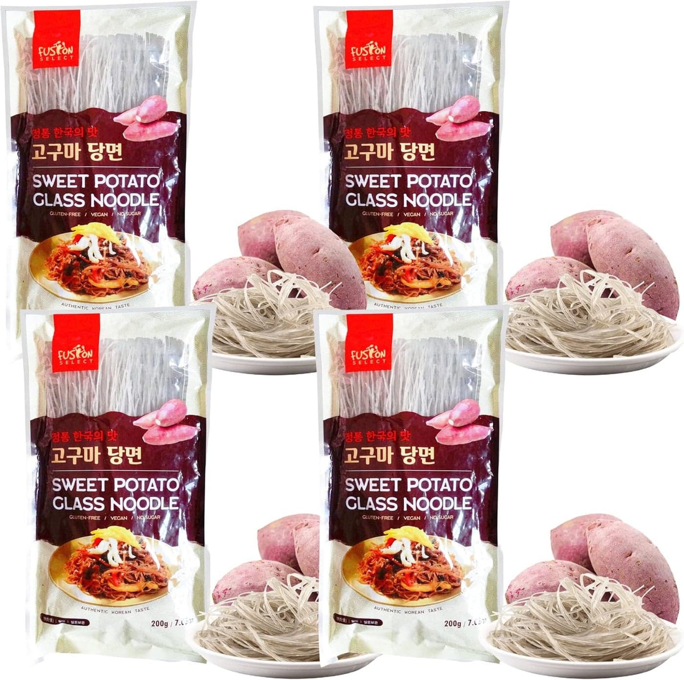 Fusion Select Sweet Potato Glass Noodles - 4 Packs of Gluten-Free, Vegan, Low-Calorie Noodles for Stir-Fry and Hot Pot