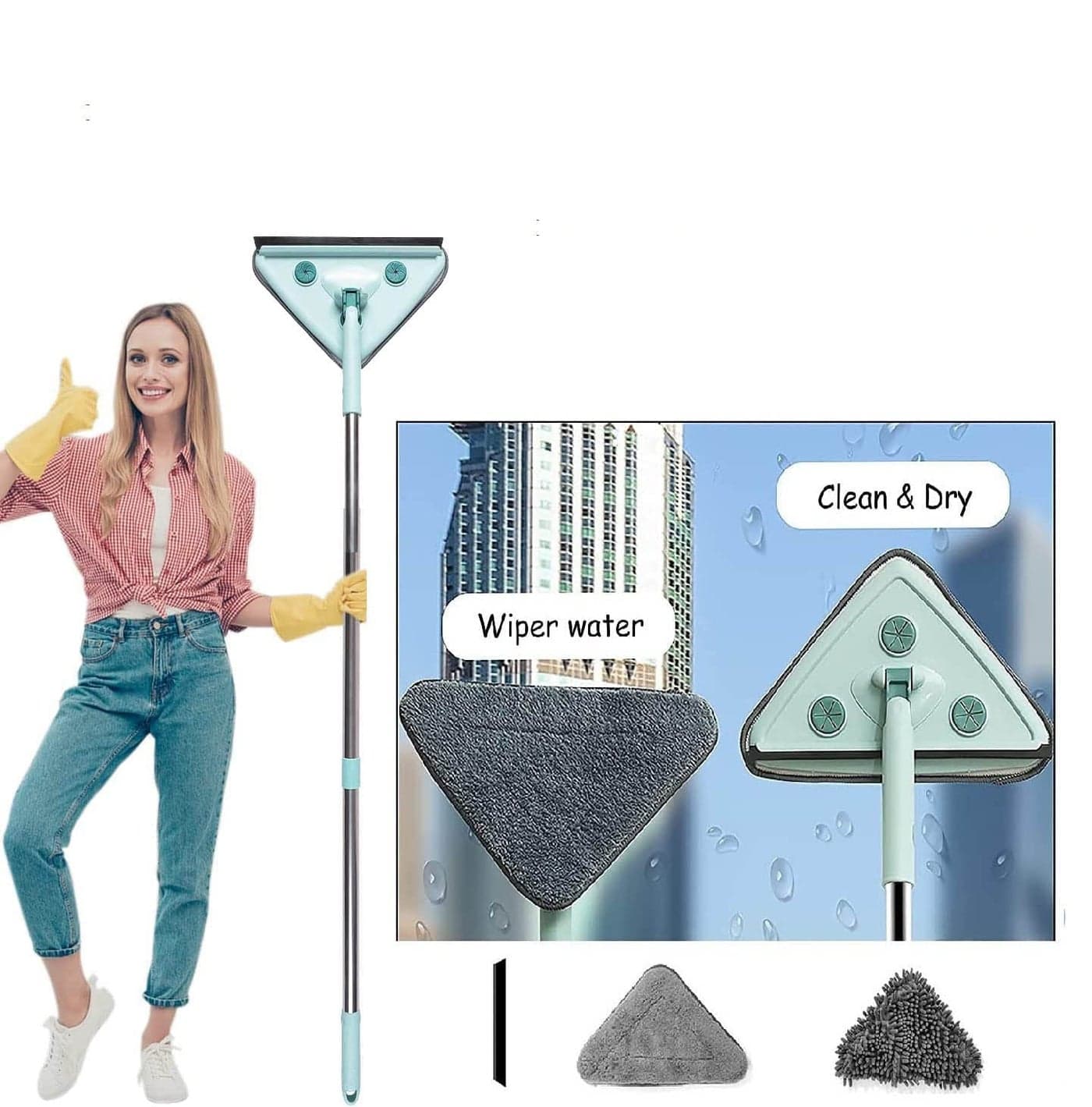 Luteti Triangle Cleaning Mop 360 Degree Rotatable Adjustable Microfiber Extendable Wall Cleaning Mop with Long Handle Microfiber Dry and Wet Dust Mop Cleaner