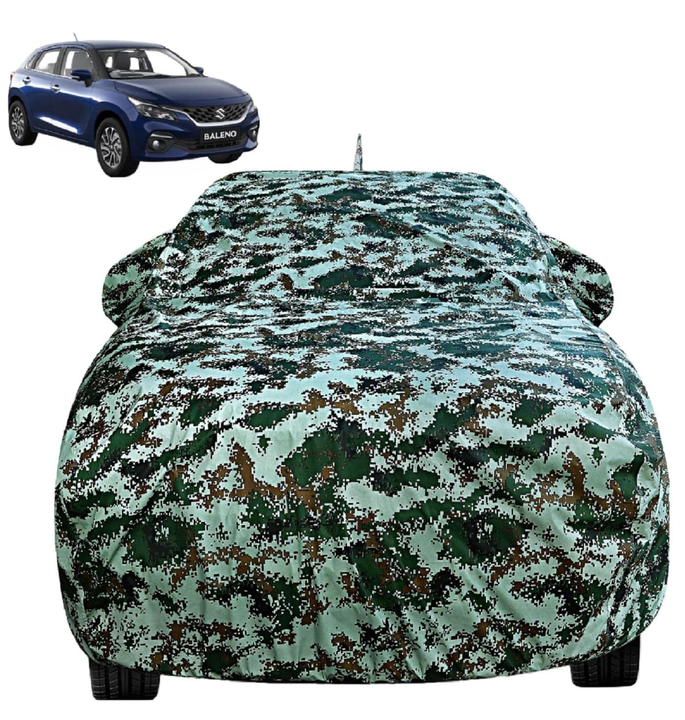 Auto Hub Waterproof Car Cover Compatible with Maruti Baleno with Mirror & Antenna Pocket, Soft Cotton Lining, Waterproof Baleno Car Cover- Forest Look - Multicolor