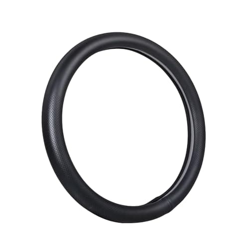 VARGTR Car Steering Wheel Cover,Universal 15 Inch Premium Leather Car Steering Wheel Cover,Best Grip,Perforated Design,Breathable,Non-Slip,Sweat-Absorbent,Warm in Winter and Cool in Summer (Black)