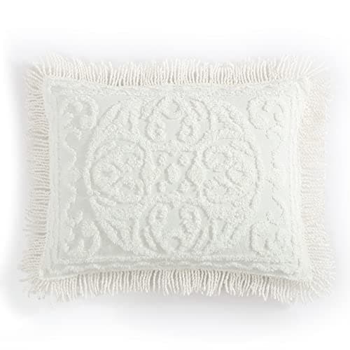 Beatrice Home Fashions Medallion Chenille Bedspread, Standard Sham, Ivory