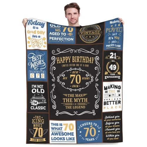 Jieoyfyug 70th Birthday Gifts for Men, 1956 Birthday Gift for Him, 70 Year Old Blanket 50"x60", Christmas Fathers Day Blanket for Dad Papa Grandpa Husband Uncle