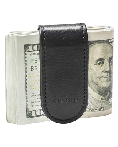 WAFJAMF Slim Magnetic Money Clip Leather Business Card Holder Pocket Cash Wallet for Men-Black