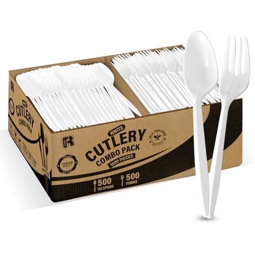 1000 Pcs Plastic Utensils Set - 500 Forks And 500 Spoons - Premium Plastic Forks And Spoons - Medium Weight Silverware Set - Bulk Disposable Cutlery