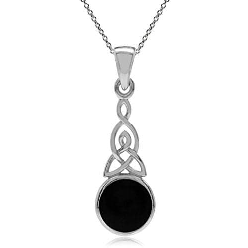Silvershake Created Black Onyx 925 Sterling Silver Triquetra Celtic Knot Pendant with 18 Inch Chain Necklace
