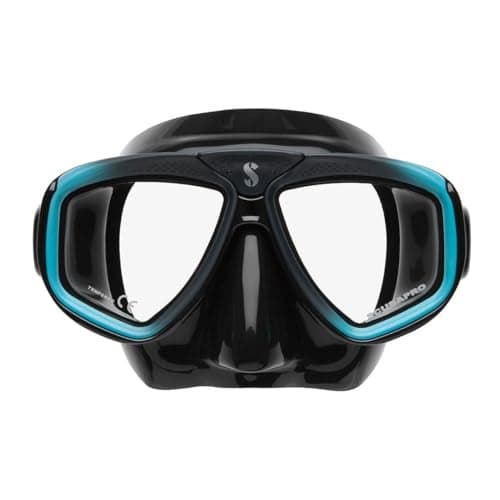 SCUBAPRO Zoom Scuba Mask with Ultra Clear Dual Lens and Lens-Change System for Optical Lenses for Diving, Black/Turquoise