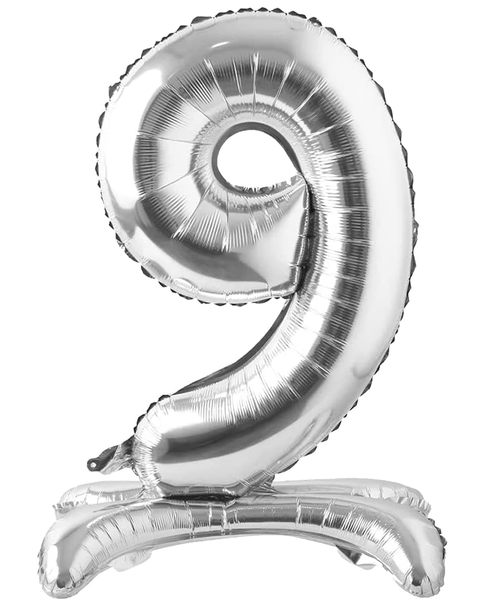 AMFIN® (Pack of 1) 32 inch Self Standing 9 Number Balloons Birthday Party Decoration, 9th Birthday Party Decoration Items, Silver 9 Number Balloons, 9 Number Foil Balloons - Silver