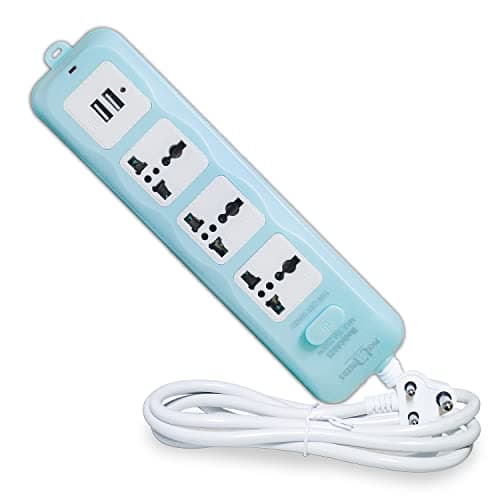 Pick Ur Needs Extension Cord/Board/Switch/Power Strip 10A 3 -Way Board Socket with 2 USB (Multicolor)