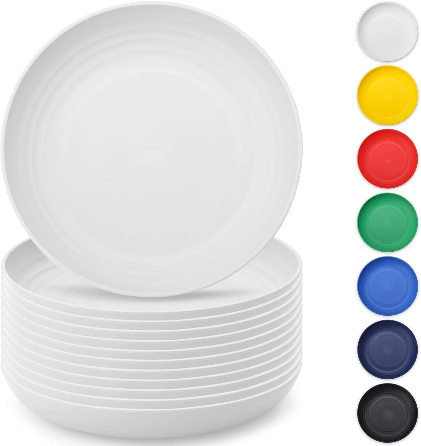 Berglander White Plastic Plates Set of 12 Pieces 9 Reusable and Sturdy Unbreakable Dinner Plates Salad Plates Pasta Bowls Dishes for Home Kid Light Weight Easy Carry for Picnic Camping