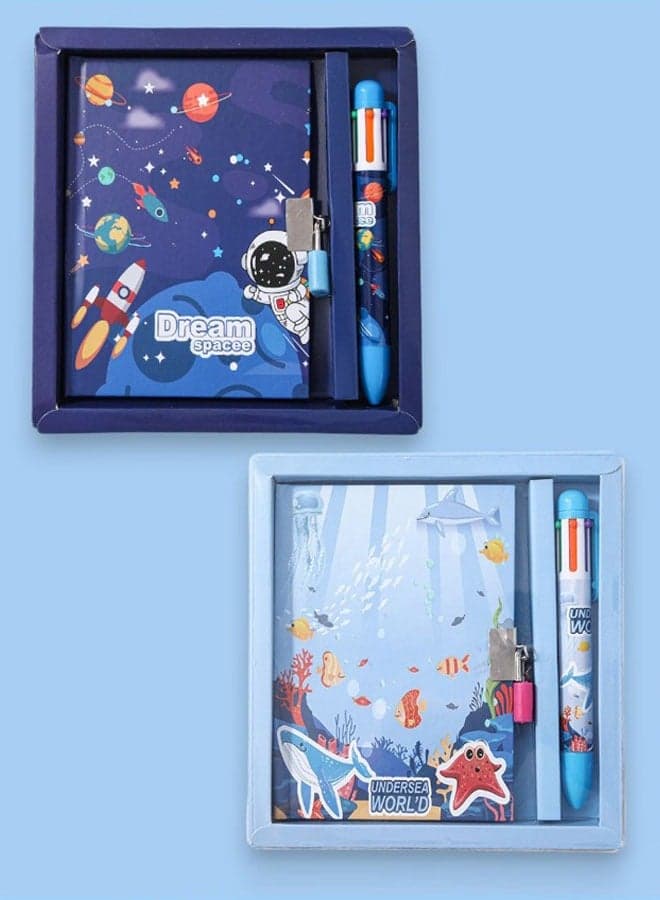 2 PCS Handbook Gift Box Set – Children's Diary with Password Lock and Multicolor Pen, Ideal for Primary School Student Prizes and Gifts