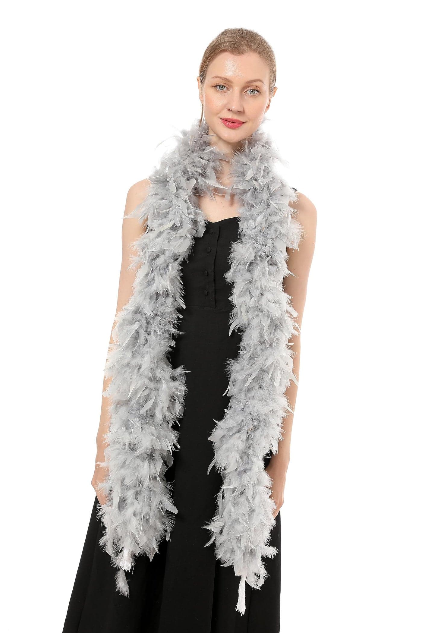 100 Gram 2 Yard Long Chandelle Feather Boa over 10 Colors, Great for Party, Wedding, Costume (Silver Grey Color)