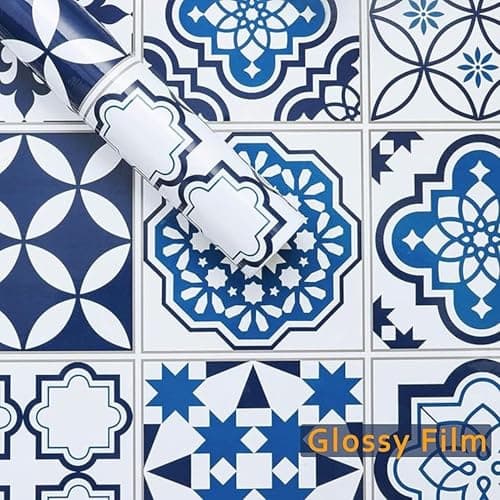 Marble OilProof & Waterproof self-Adhesive Sheet Stickers Big Countertop Cabinet Furniture puja Room Kitchen,Home Sticker Wallpaper 60 x 200cm (Blue Blocks Wallpaper)